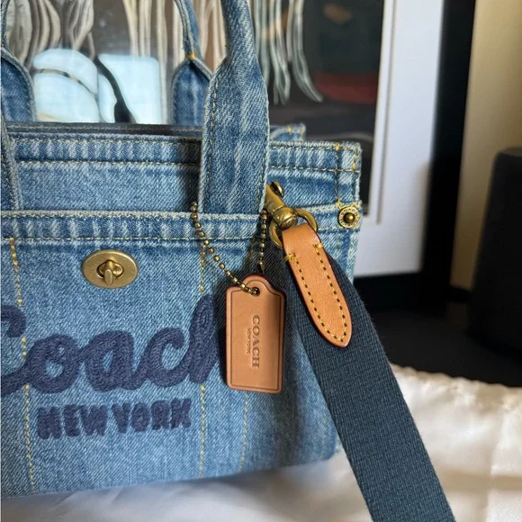 Coach Mini Denim Turn lock Tote Crossbody Bag - Picture 3 of 6